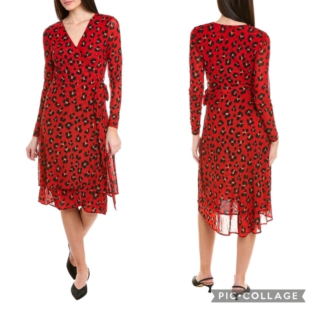 Cabi Siren Red Wrap Leopard Dress- Women's XS NWOT